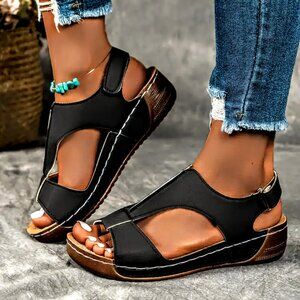 Black Faux Leather Sandals (Size 8.5) - NWOT